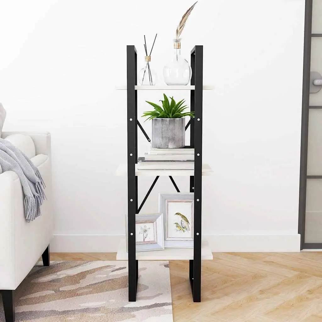 3-Tier Book Cabinet White Solid Pinewood Shelving Unit Storage Bookcase Display Shelf