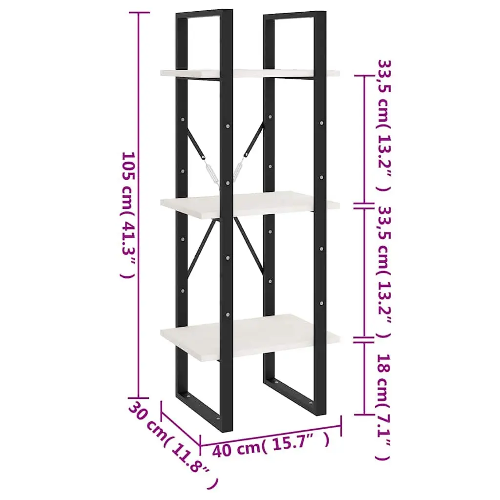3-Tier Book Cabinet White Solid Pinewood Shelving Unit Storage Bookcase Display Shelf