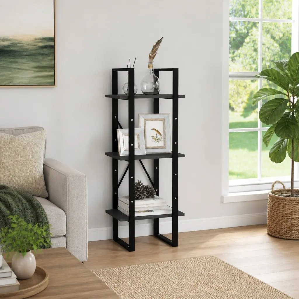 3-Tier Book Cabinet Grey Solid Pinewood Shelving Unit Standing Display Storage Bookcase