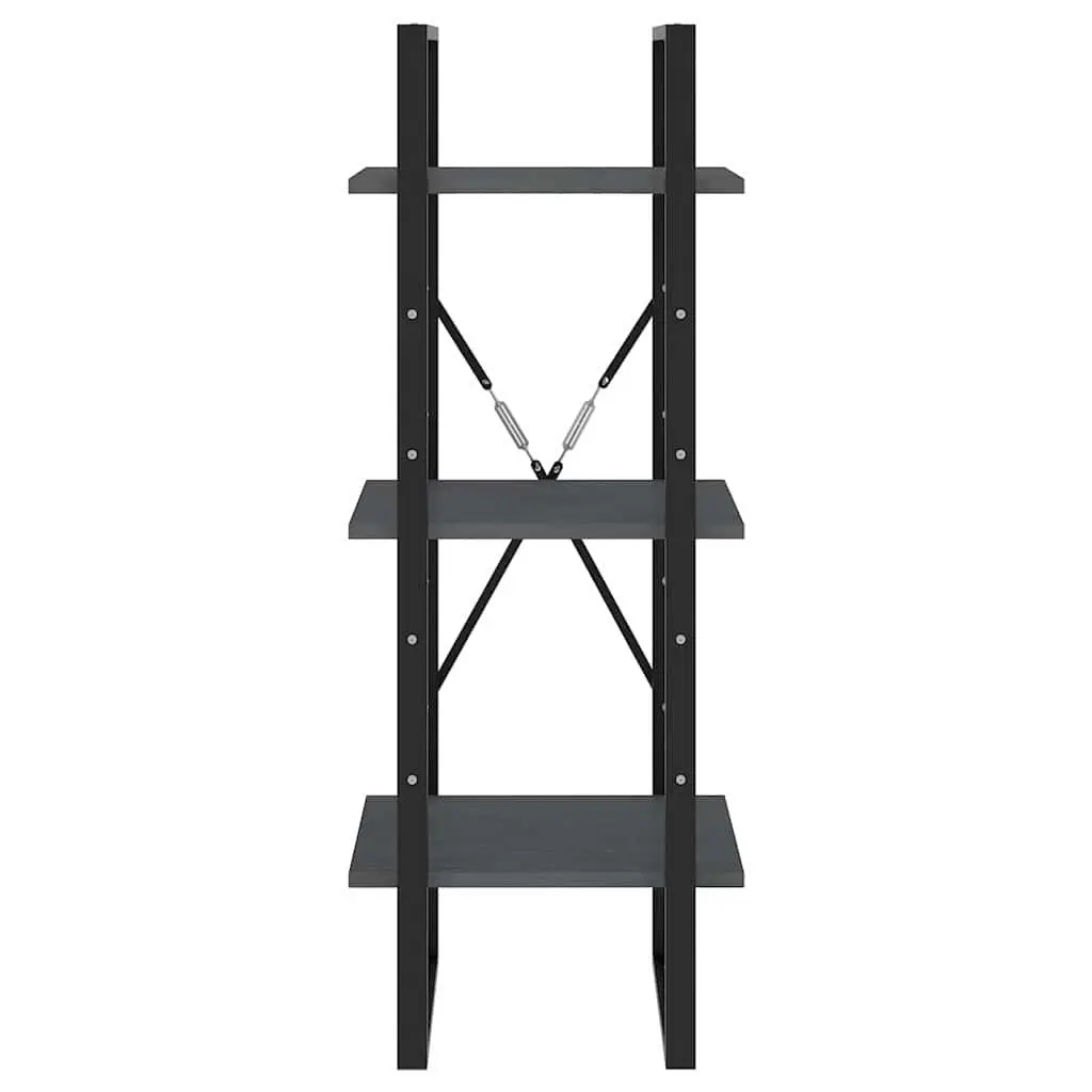 3-Tier Book Cabinet Grey Solid Pinewood Shelving Unit Standing Display Storage Bookcase