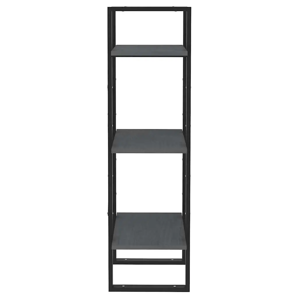 3-Tier Book Cabinet Grey Solid Pinewood Shelving Unit Standing Display Storage Bookcase