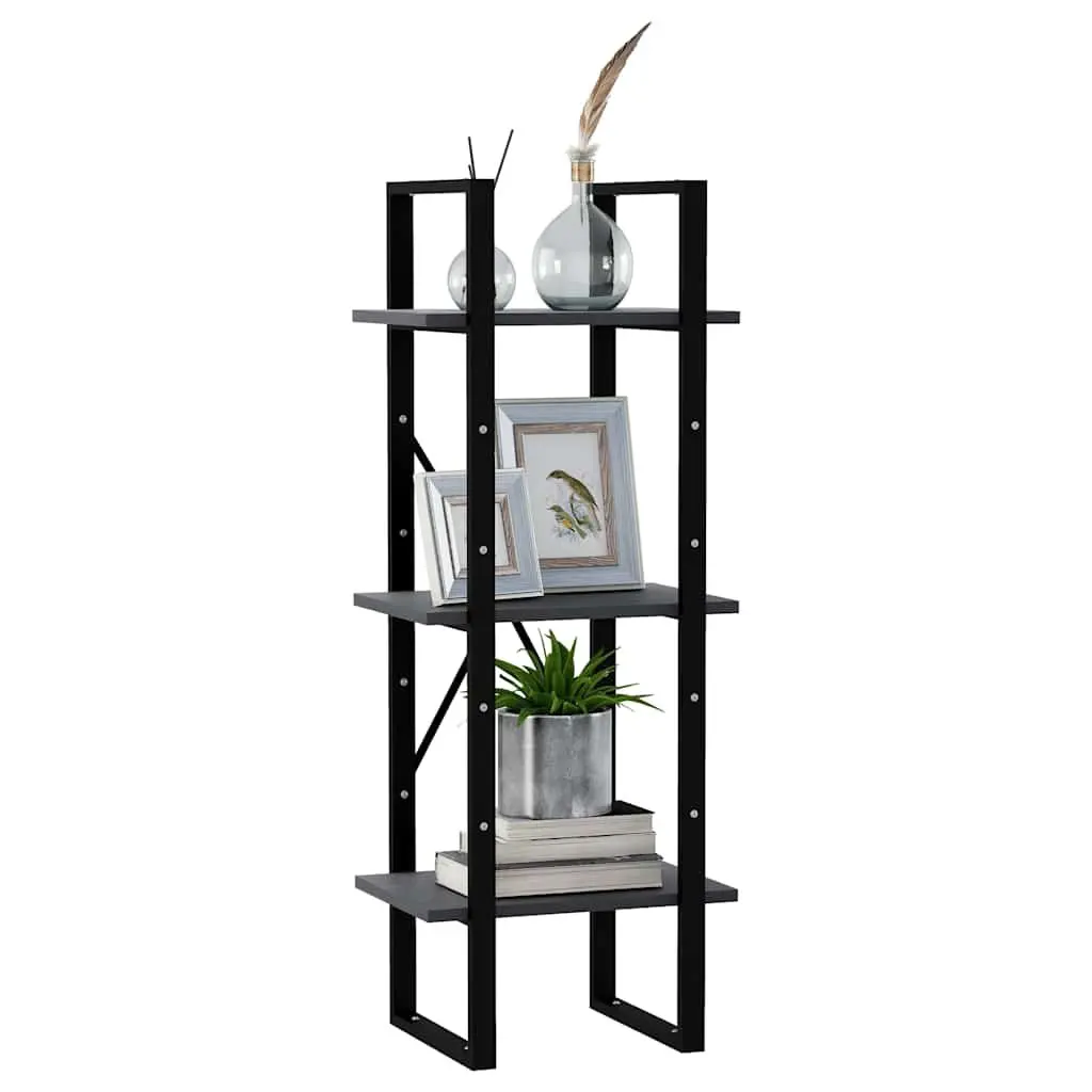 3-Tier Book Cabinet Grey Solid Pinewood Shelving Unit Standing Display Storage Bookcase