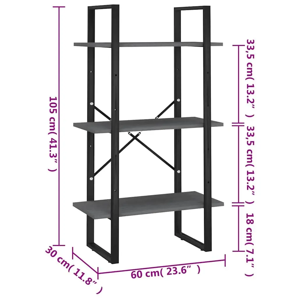 Storage Shelf Grey 60x30x105 cm Solid Pine Wood Bookcase Standing Display Rack