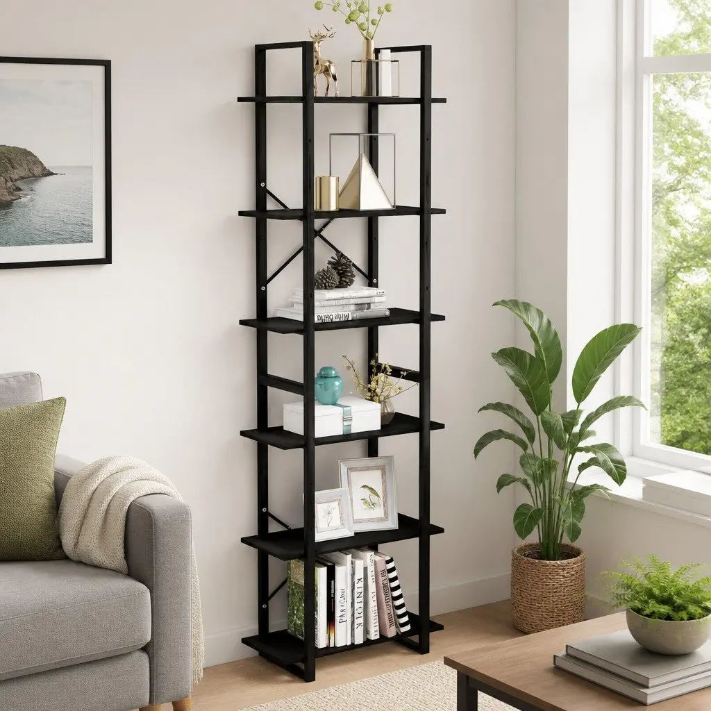 Black Storage Shelf 60x30x210 cm Bookcase Display Stand