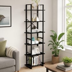 Black Storage Shelf 60x30x210 cm Bookcase Display Stand