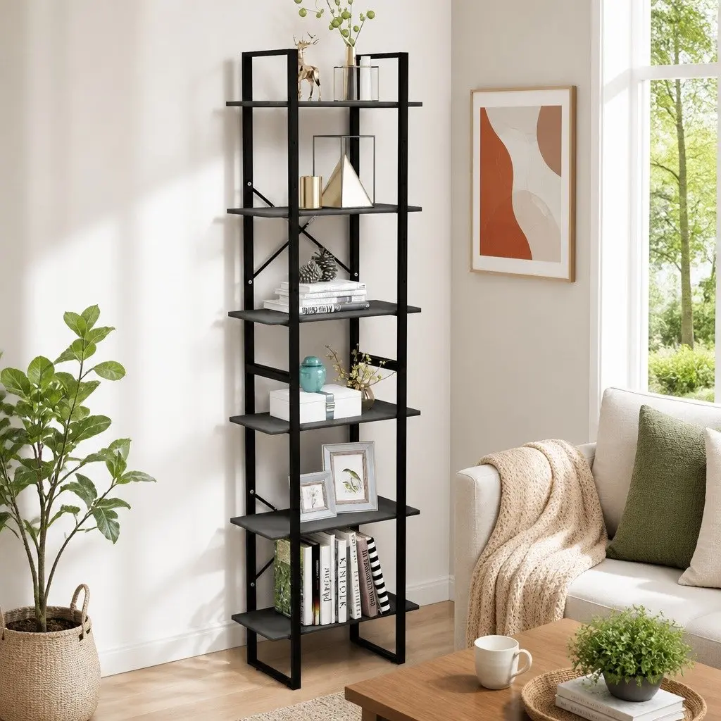 Grey Bookcase Shelving Unit for Home and Kitchen