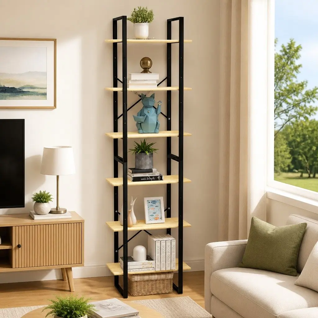 Wooden Bookcase 60x30x210 cm Storage Shelf Display Unit