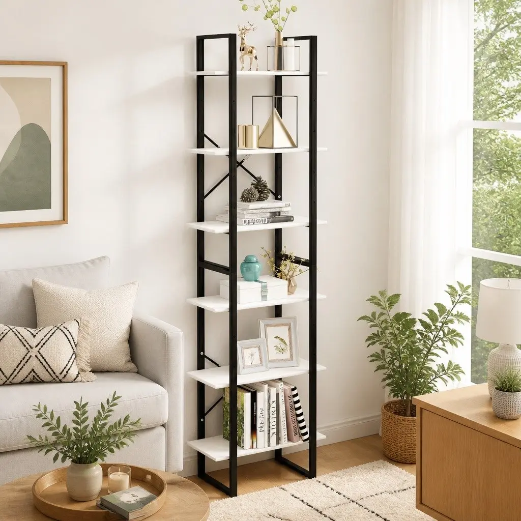 White Standing Bookcase Storage Shelf 60x30x210 cm