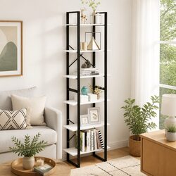White Standing Bookcase Storage Shelf 60x30x210 cm