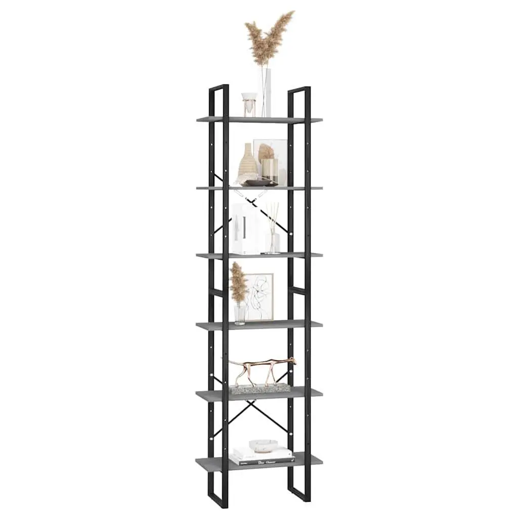 Grey Standing Bookcase Storage Shelf 60x30x210cm