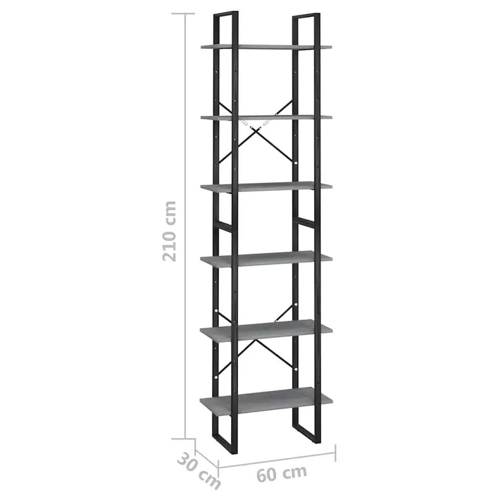 Grey Standing Bookcase Storage Shelf 60x30x210cm