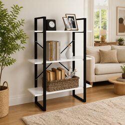 Elegant White Book Cabinet with 3 Shelves for Home Office