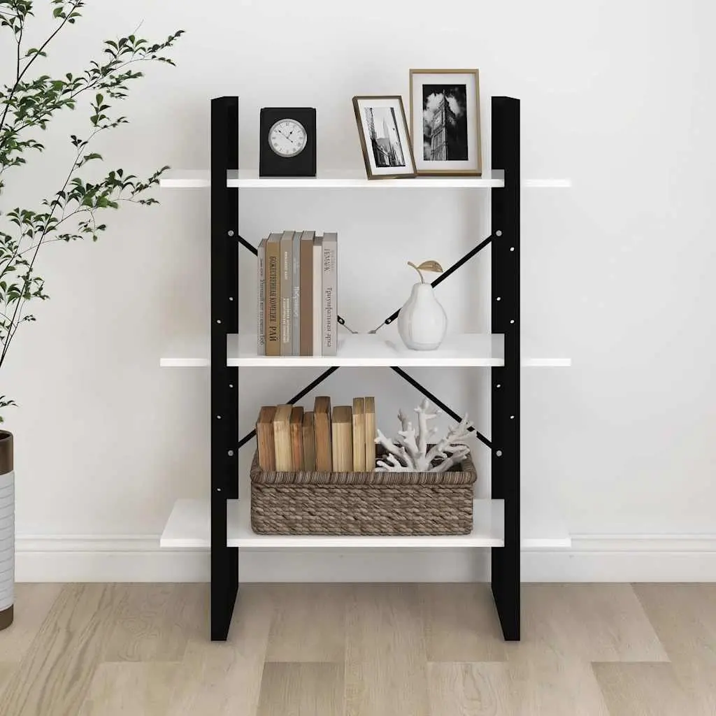 White Book Cabinet Shelving Unit 3 Shelves Engineered Wood and Metal Frame