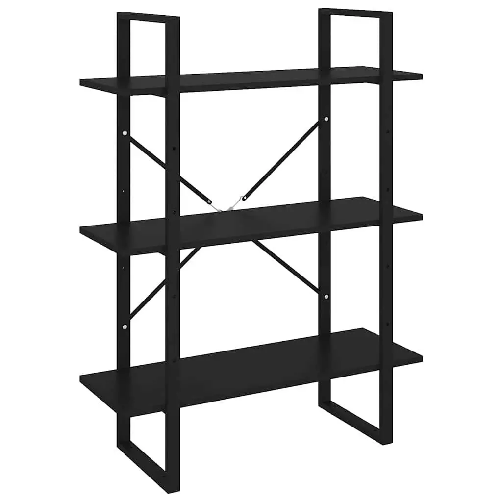 Book Cabinet Black 3 Shelf Storage Shelving Unit Engineered Wood and Metal Frame