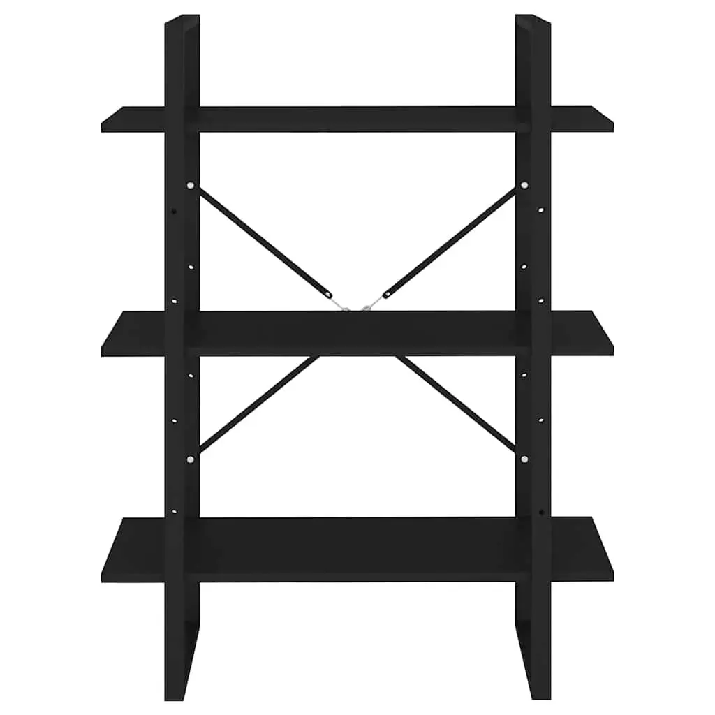 Book Cabinet Black 3 Shelf Storage Shelving Unit Engineered Wood and Metal Frame