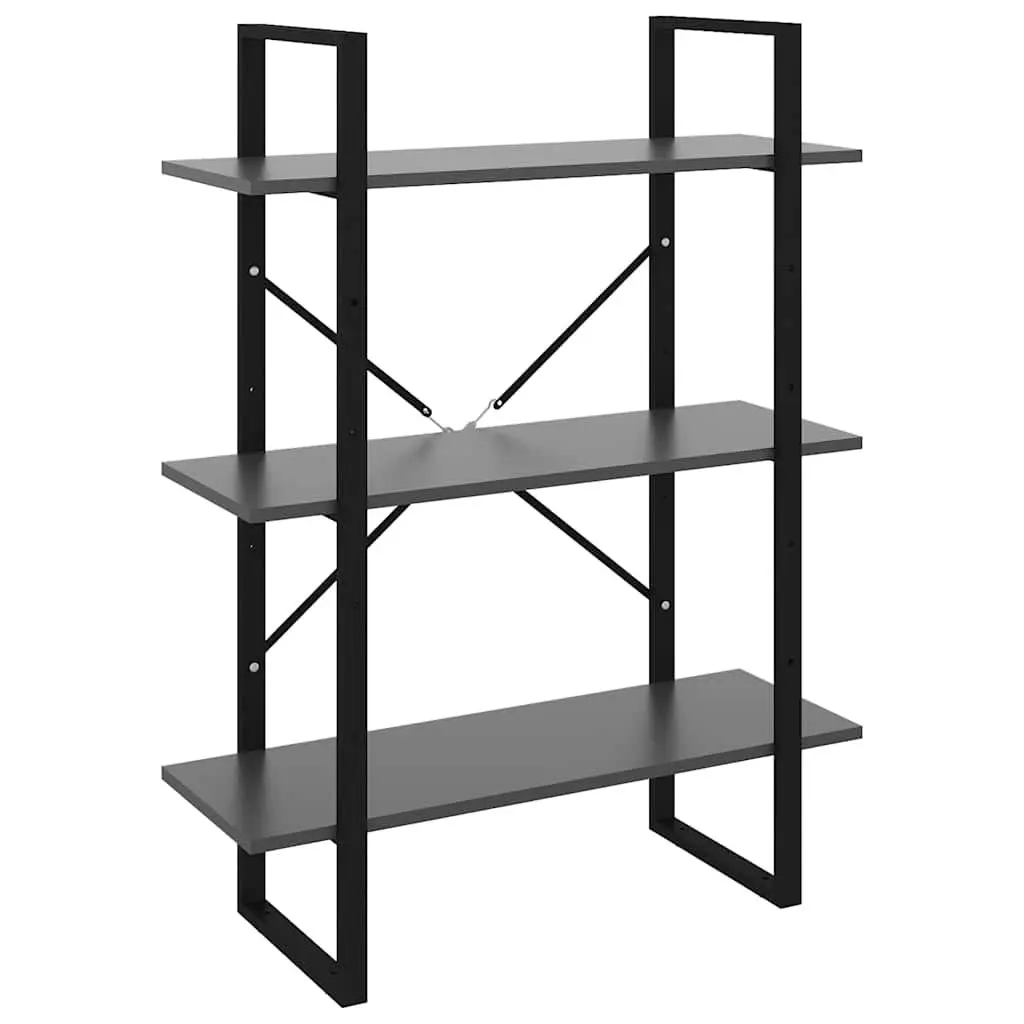 Book Cabinet Grey Engineered Wood and Metal 80W x 30D x 105H cm Storage Shelving Unit