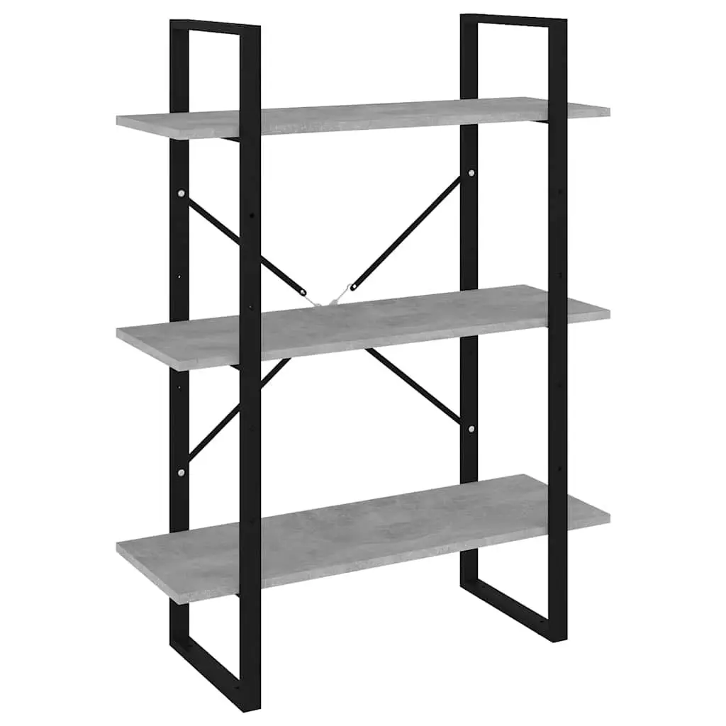 Book Cabinet Grey Concrete Style 3 Shelves Engineered Wood Storage Unit