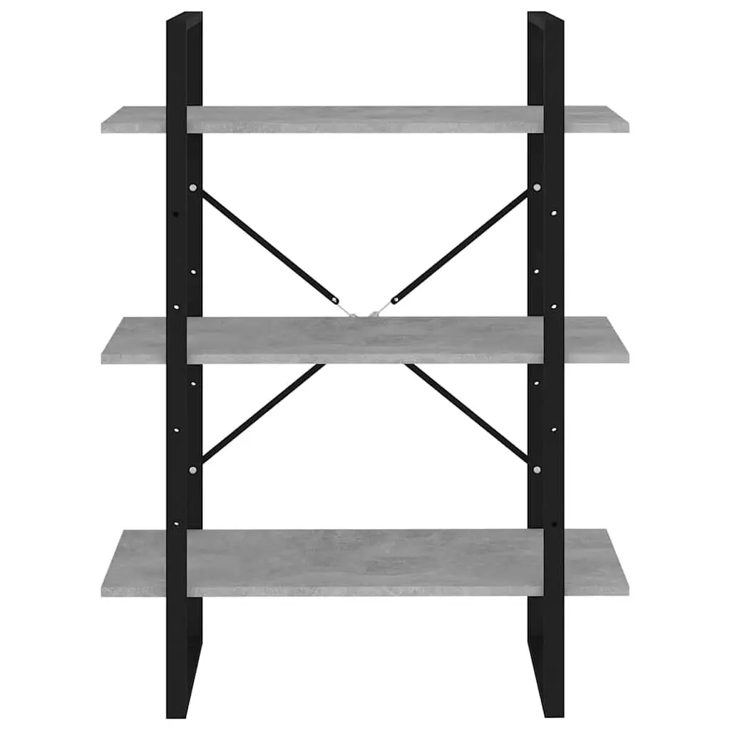 Book Cabinet Grey Concrete Style 3 Shelves Engineered Wood Storage Unit