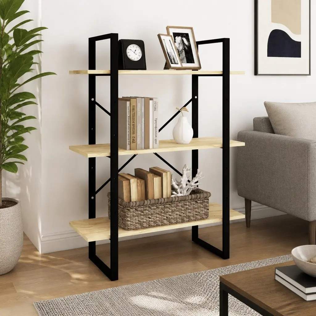 3-Tier Book Cabinet Brown Solid Pine Wood Shelving Unit Storage Display Bookcase