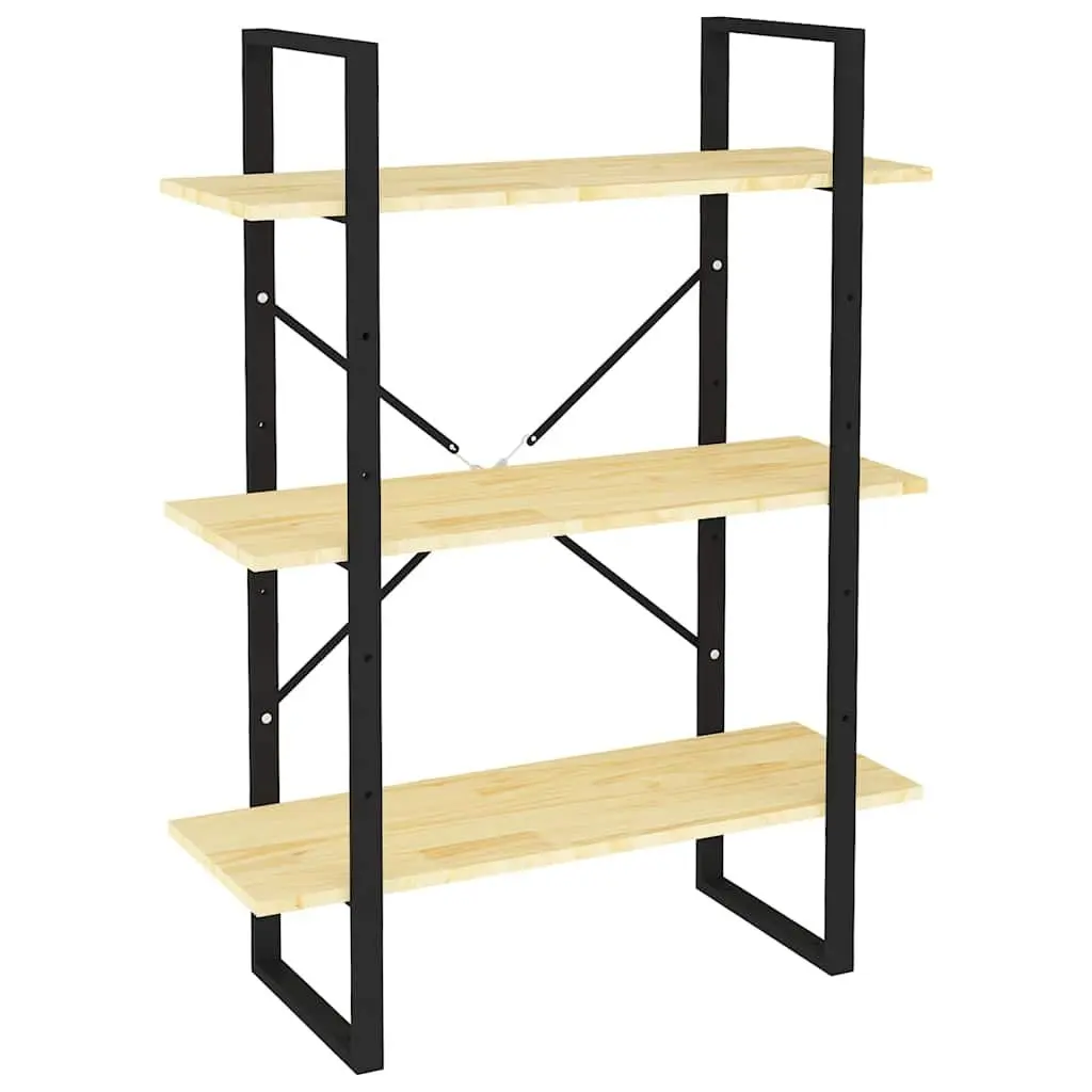 3-Tier Book Cabinet Brown Solid Pine Wood Shelving Unit Storage Display Bookcase