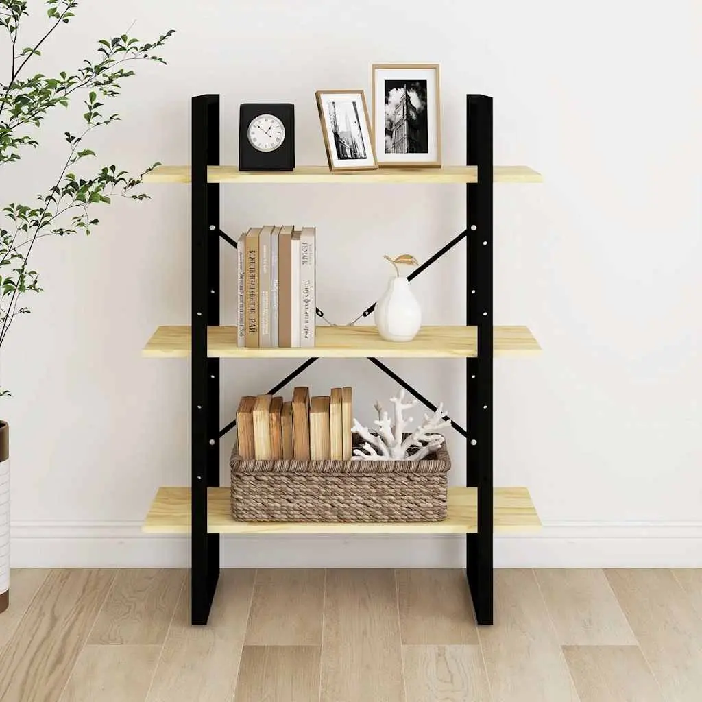 3-Tier Book Cabinet Brown Solid Pine Wood Shelving Unit Storage Display Bookcase