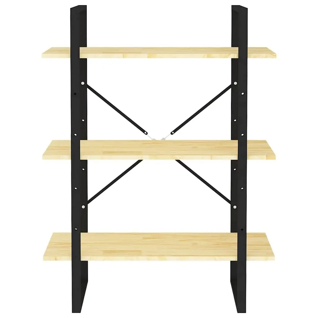 3-Tier Book Cabinet Brown Solid Pine Wood Shelving Unit Storage Display Bookcase