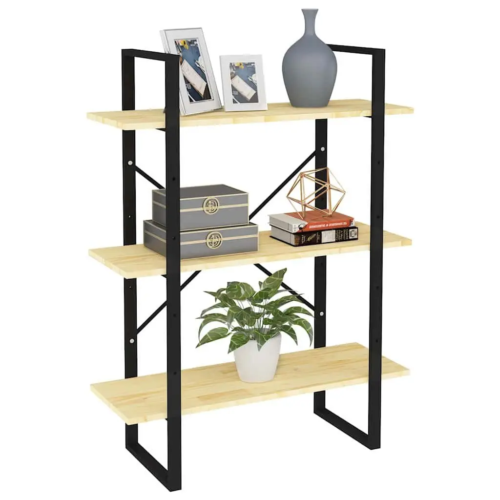 3-Tier Book Cabinet Brown Solid Pine Wood Shelving Unit Storage Display Bookcase
