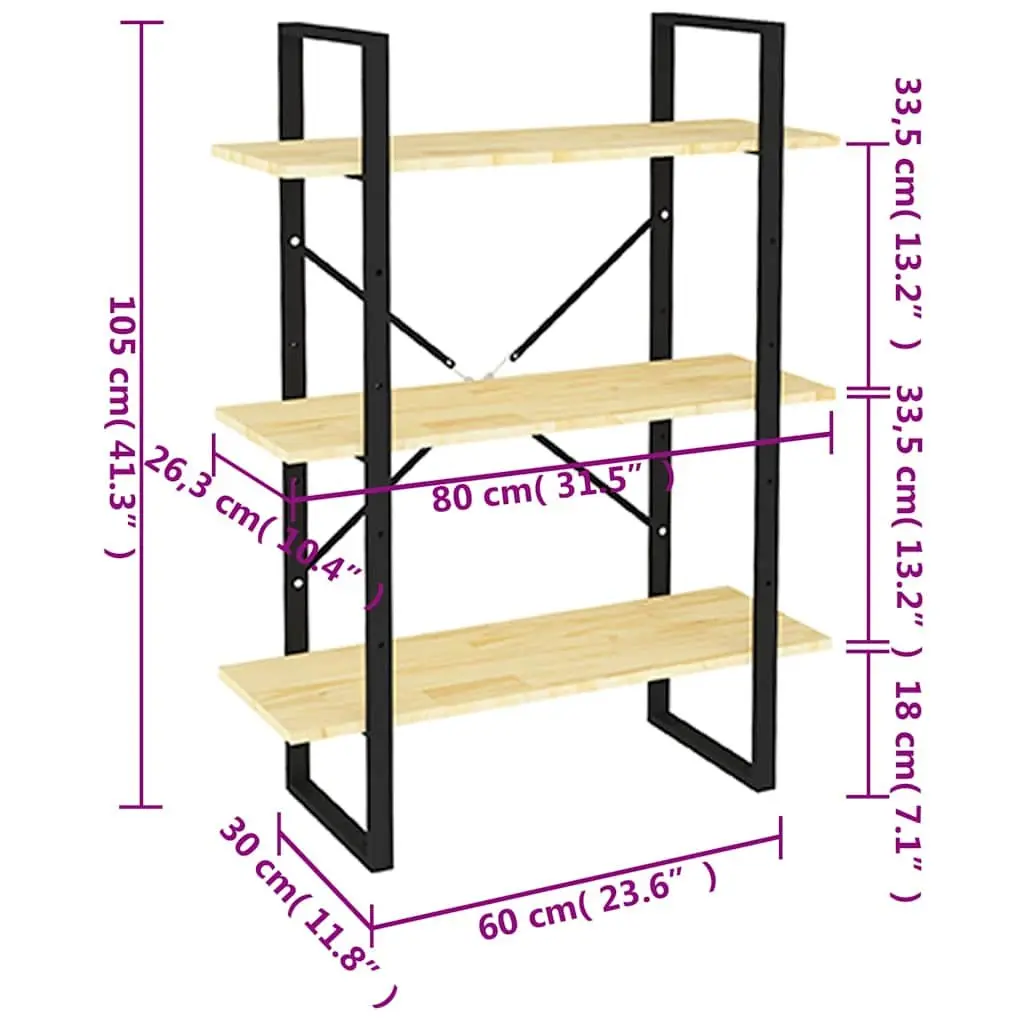 3-Tier Book Cabinet Brown Solid Pine Wood Shelving Unit Storage Display Bookcase