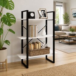 3-Tier Book Cabinet in White Solid Pine Wood