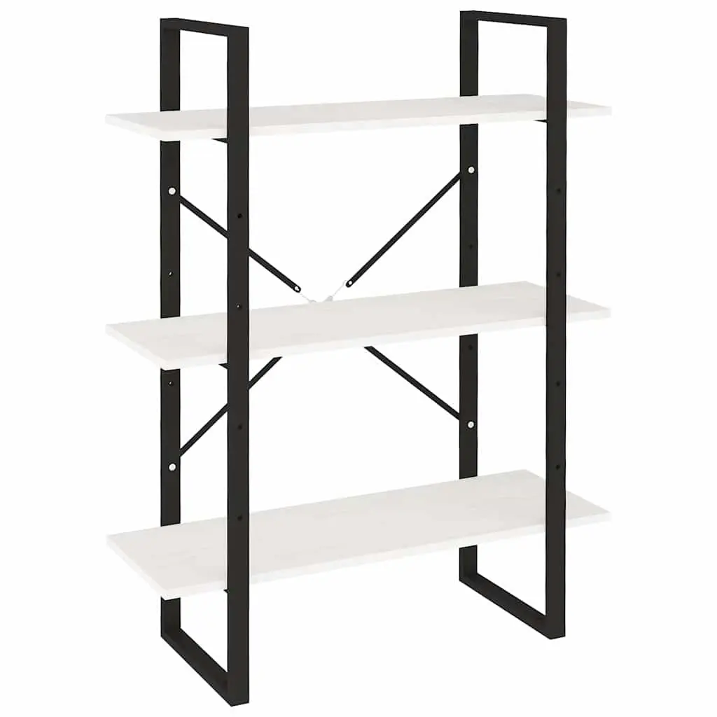 3-Tier Book Cabinet White Solid Pine Wood Industrial Style Shelving Unit