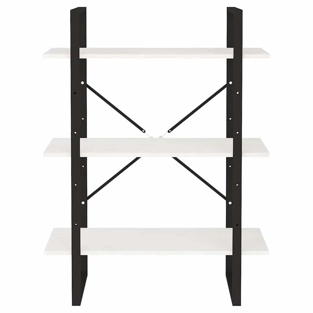 3-Tier Book Cabinet White Solid Pine Wood Industrial Style Shelving Unit