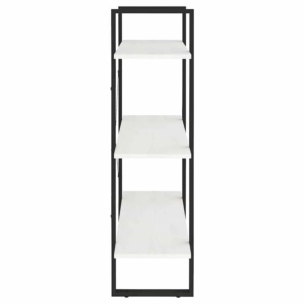 3-Tier Book Cabinet White Solid Pine Wood Industrial Style Shelving Unit