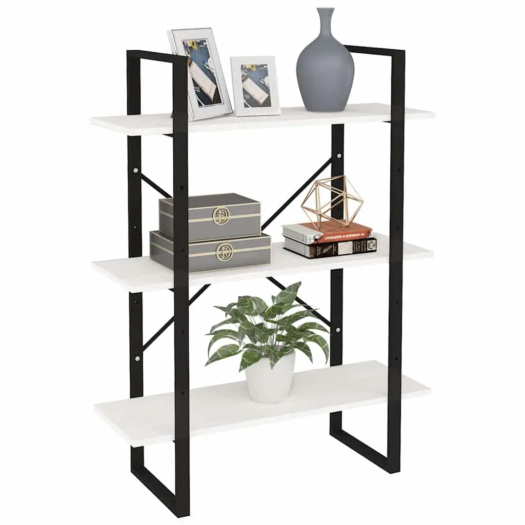 3-Tier Book Cabinet White Solid Pine Wood Industrial Style Shelving Unit