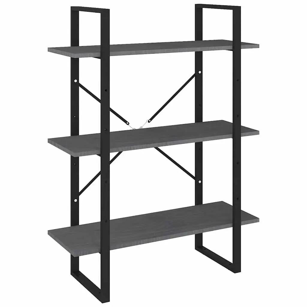 3-Tier Wooden Book Cabinet Grey Solid Pine Wood Storage Shelving Unit