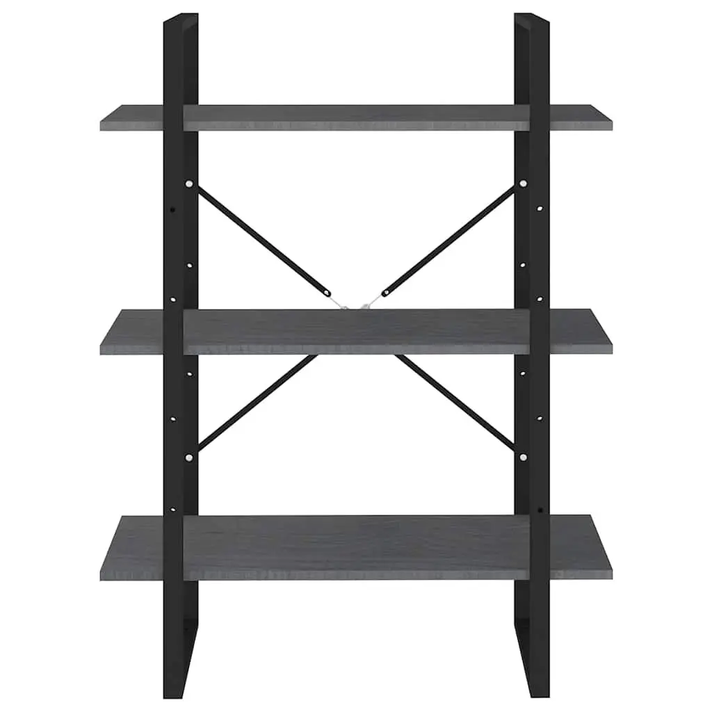 3-Tier Wooden Book Cabinet Grey Solid Pine Wood Storage Shelving Unit