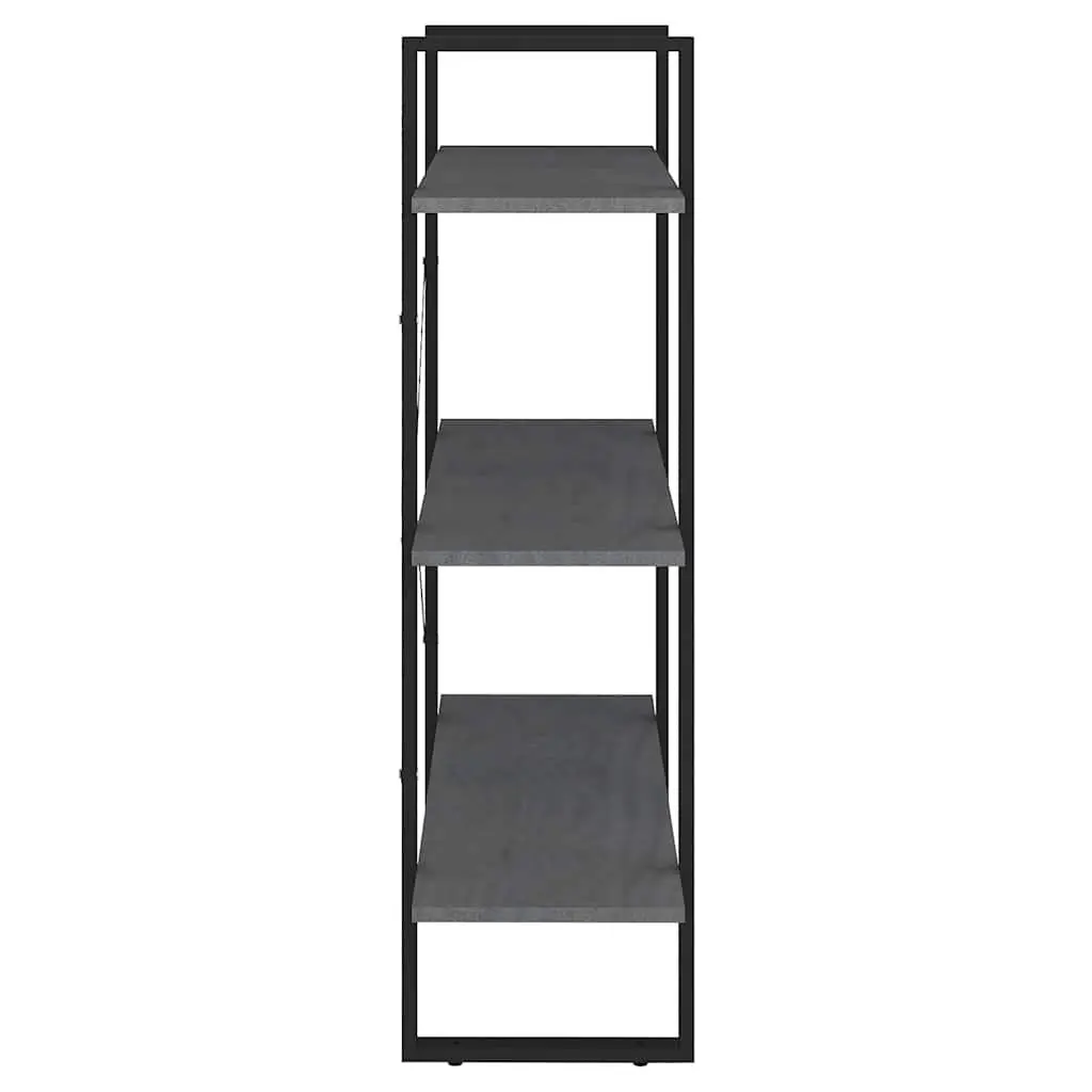 3-Tier Wooden Book Cabinet Grey Solid Pine Wood Storage Shelving Unit