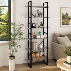 Elegant Grey Storage Bookcase with Industrial Flair
