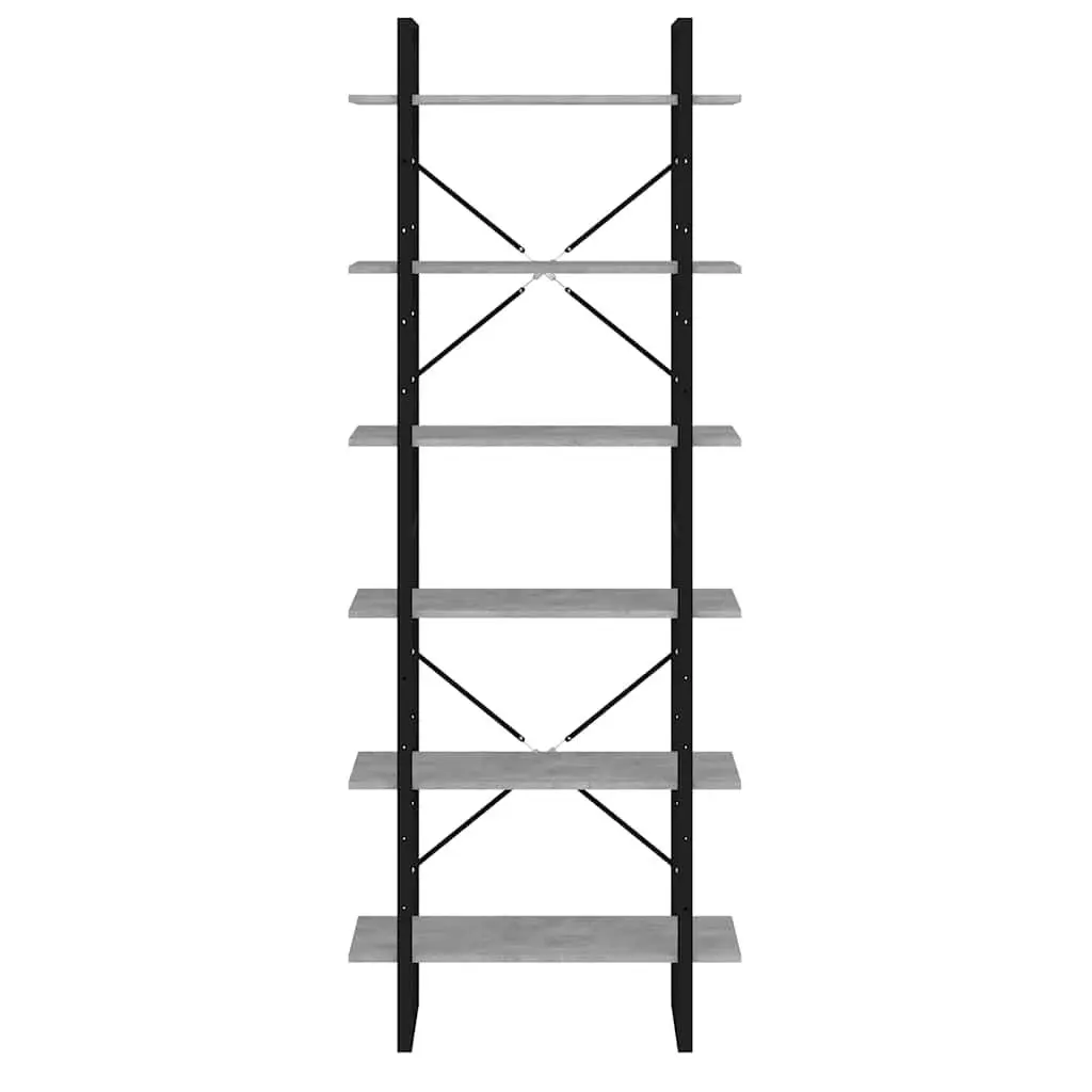 High Cabinet Grey Storage Bookcase Shelving Unit Engineered Wood Industrial Look 6 Shelves