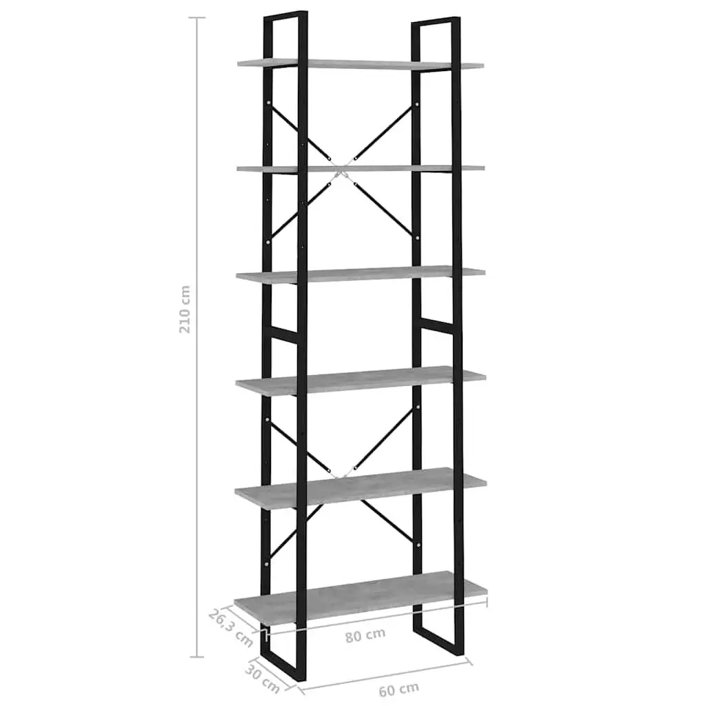 High Cabinet Grey Storage Bookcase Shelving Unit Engineered Wood Industrial Look 6 Shelves