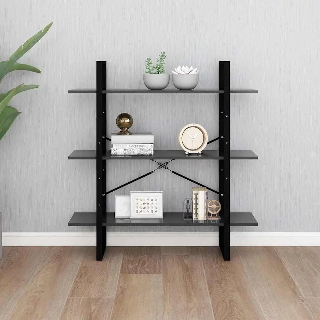 Grey Book Cabinet with Metal Frame Storage Shelving Unit Modern Industrial