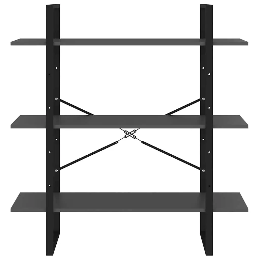 Grey Book Cabinet with Metal Frame Storage Shelving Unit Modern Industrial