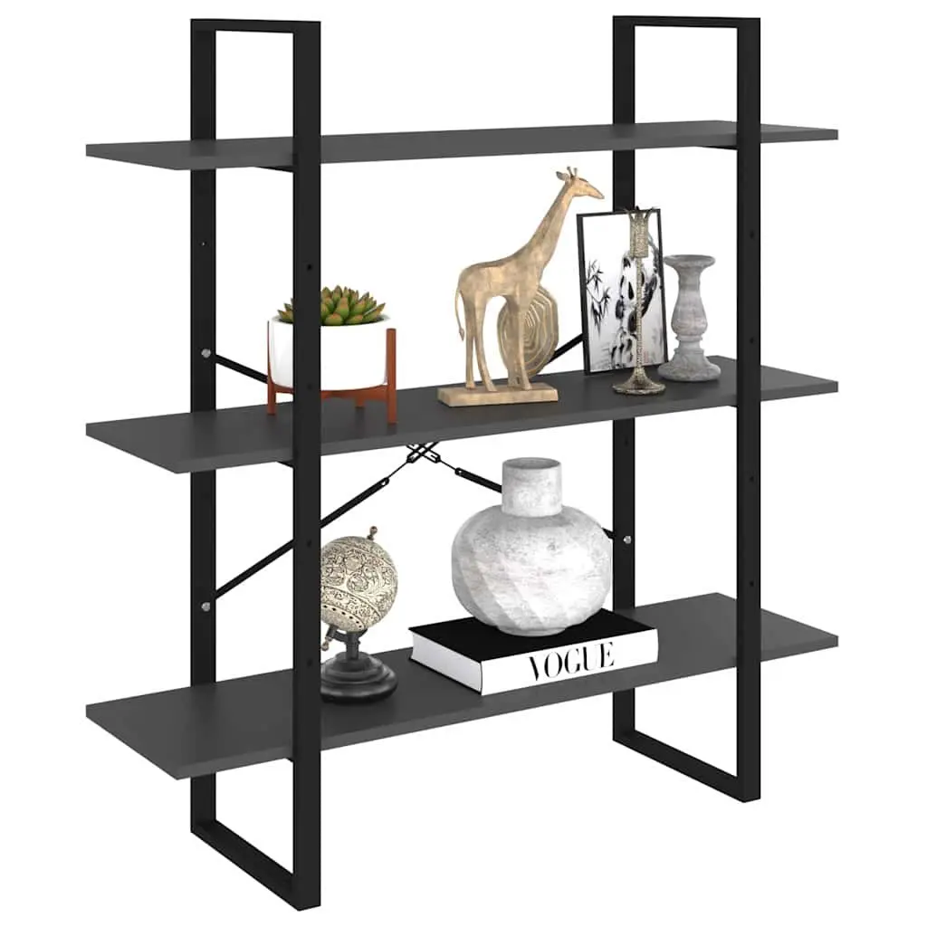 Grey Book Cabinet with Metal Frame Storage Shelving Unit Modern Industrial
