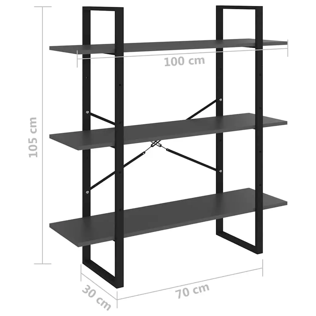 Grey Book Cabinet with Metal Frame Storage Shelving Unit Modern Industrial