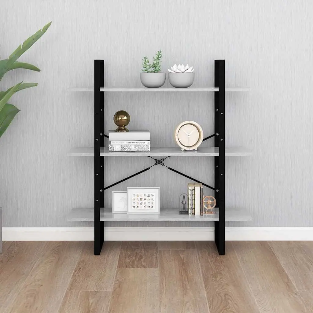 Storage Unit Bookshelf Grey Engineered Wood Industrial Style 3 Shelves 105cm Height 100cm Width 30cm Depth