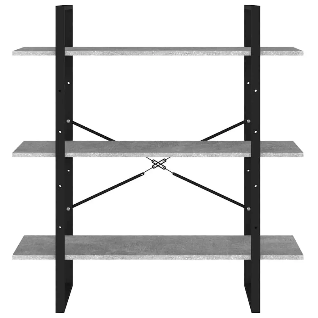Storage Unit Bookshelf Grey Engineered Wood Industrial Style 3 Shelves 105cm Height 100cm Width 30cm Depth