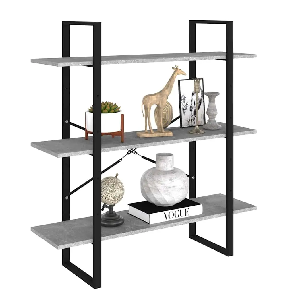 Storage Unit Bookshelf Grey Engineered Wood Industrial Style 3 Shelves 105cm Height 100cm Width 30cm Depth