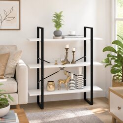 3-Tier Solid Pine Wood Book Cabinet in White