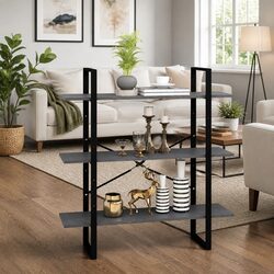 3-Tier Book Cabinet in Grey Solid Pine Wood