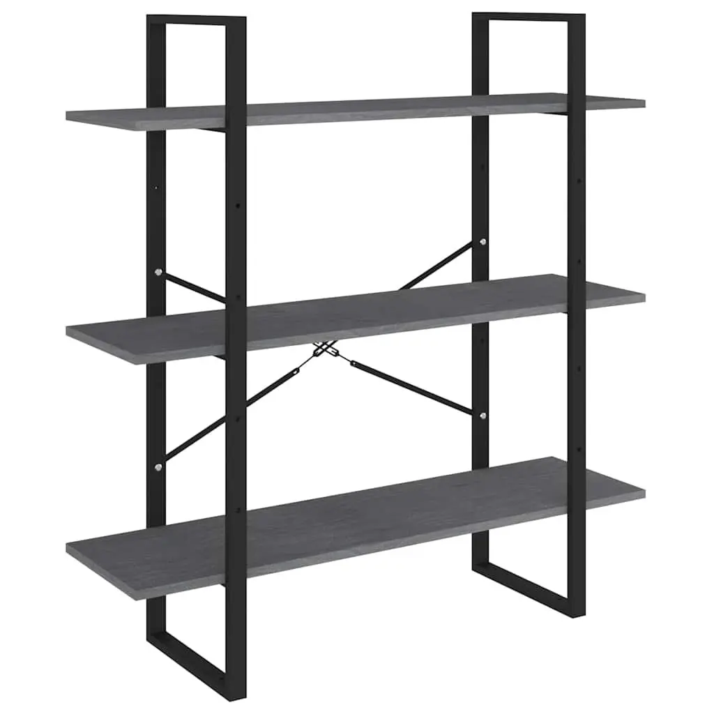 3-Tier Book Cabinet in Grey Solid Pine Wood
