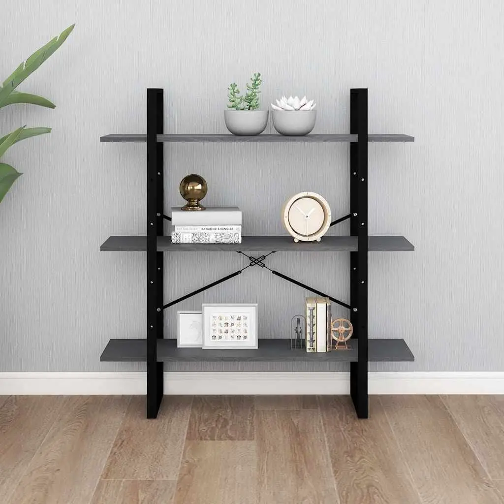 3-Tier Book Cabinet in Grey Solid Pine Wood